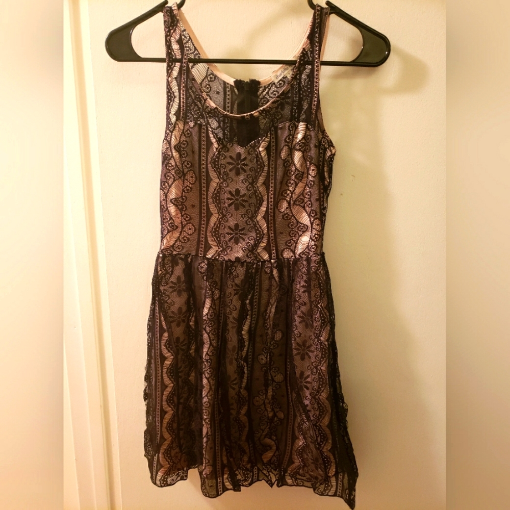 Charlotte Russe black lace and light pinkish/nude midi dress Size Small